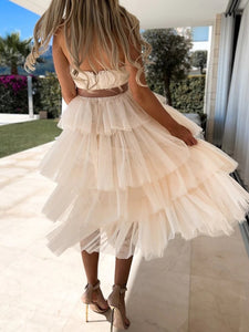 Dainty Off-Shoulder Mesh Lace Ruffle Party Dress (Short or Long)