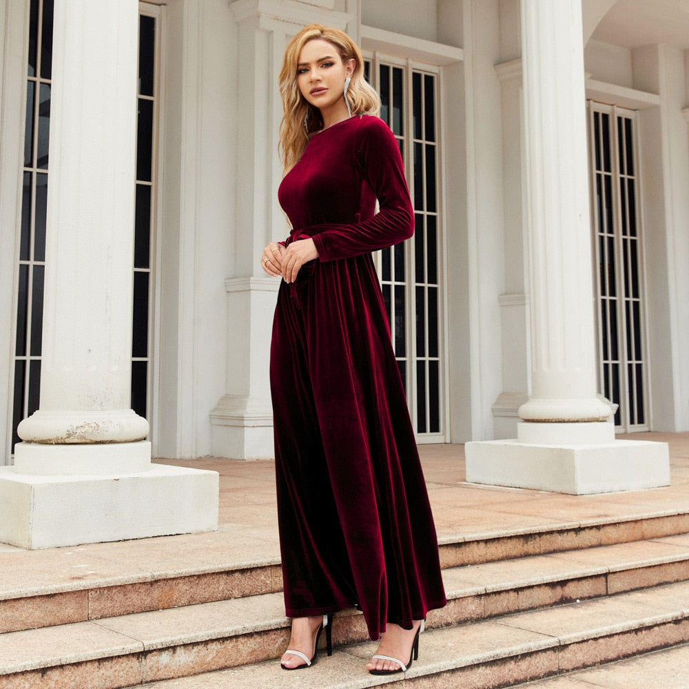 Elegant Long Dress Velvet (Colors - Blue, Green or Burgundy)