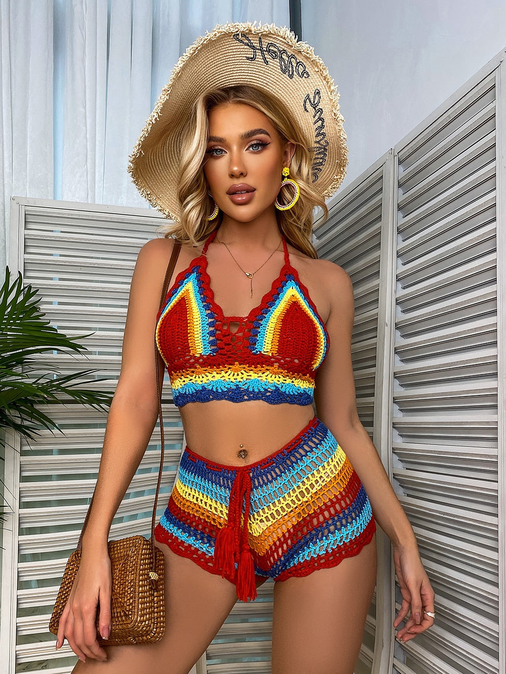 Rainbow Crocheted Bikini Set