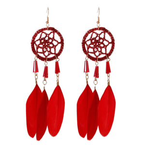 Handmade Bohemian Dream Catcher Feather Earrings