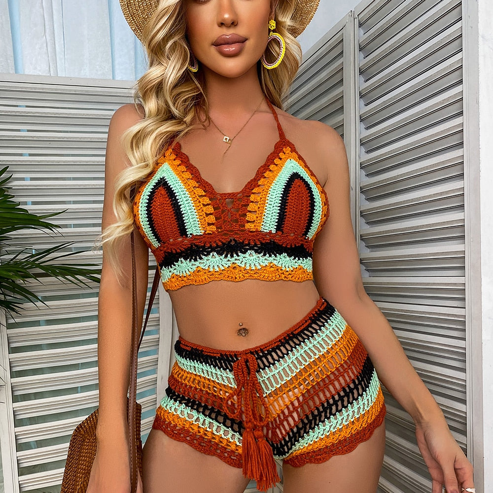 Rainbow Crocheted Bikini Set