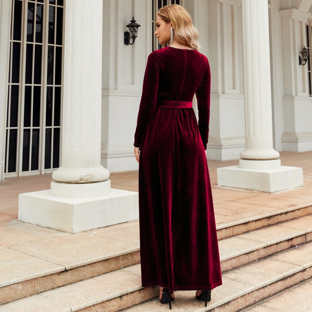 Elegant Long Dress Velvet (Colors - Blue, Green or Burgundy)