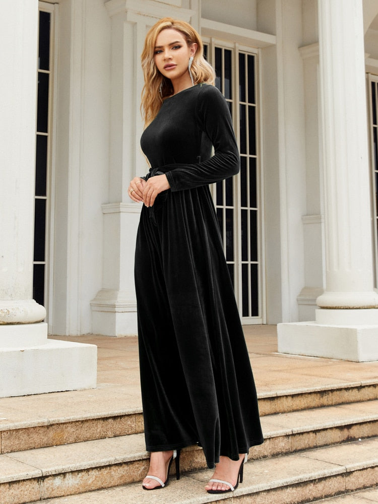 Elegant Long Dress Velvet (Colors - Blue, Green or Burgundy)