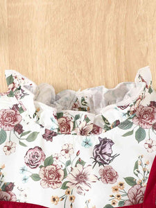 Floral Print Frill Trim Flounce Sleeve Dress