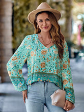 Printed Tie Neck Long Sleeve Blouse