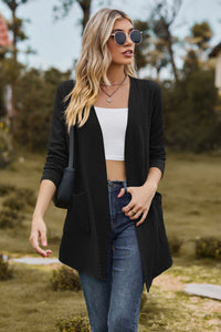 Cable-Knit Long Sleeve Cardigan with Pocket