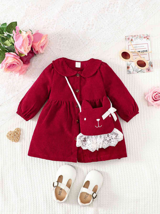 Peter Pan Collar Buttoned Long Sleeve Dress