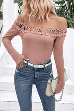 Off-Shoulder Lace Trim Ribbed Tee