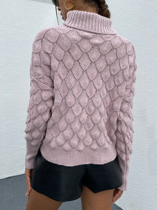 Turtle Neck Ribbed Long Sleeve Sweater
