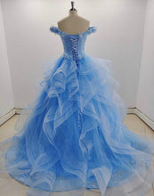 Sky Blue Off Shoulder Quinceanera Dress with Sequins & Appliques (Custom Fabrics & Colors)