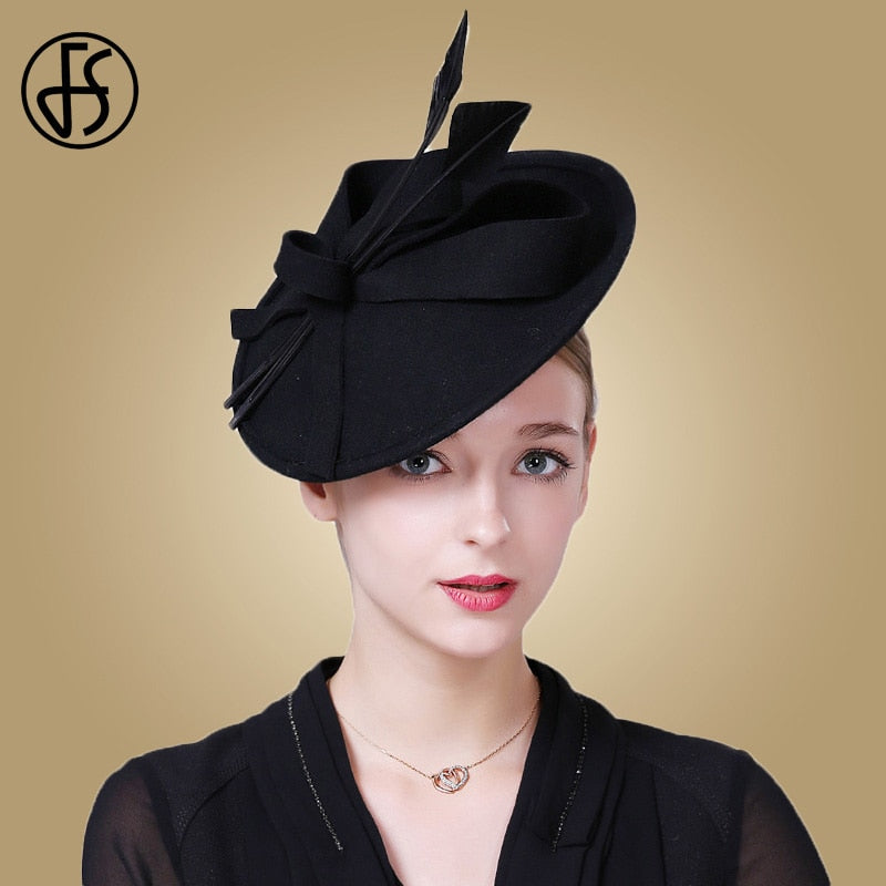 FS Fascinator - Elegant Wool Felt Pillbox Hat (Blue / Black / Red)