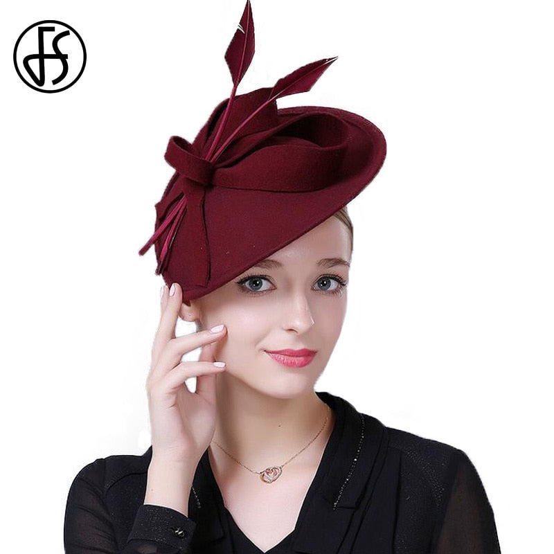 FS Fascinator - Elegant Wool Felt Pillbox Hat (Blue / Black / Red)