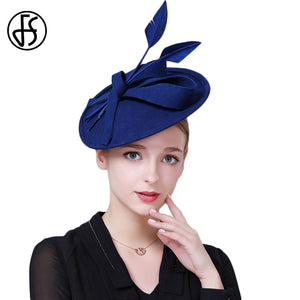 FS Fascinator - Elegant Wool Felt Pillbox Hat (Blue / Black / Red)