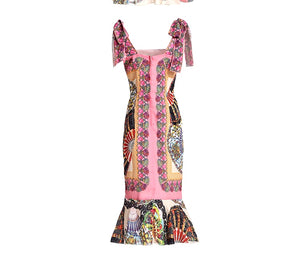 LINDA DELLA Fashion Designer Runway Look - Spaghetti Strap Vintage Floral Print Mermaid Sheath Party Dress