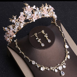 Baroque Flower, Butterfly & Crystal Rhinestone Necklace, Earrings & Tiara Bridal Set (Sold Separately or in 2/3 pc. sets)