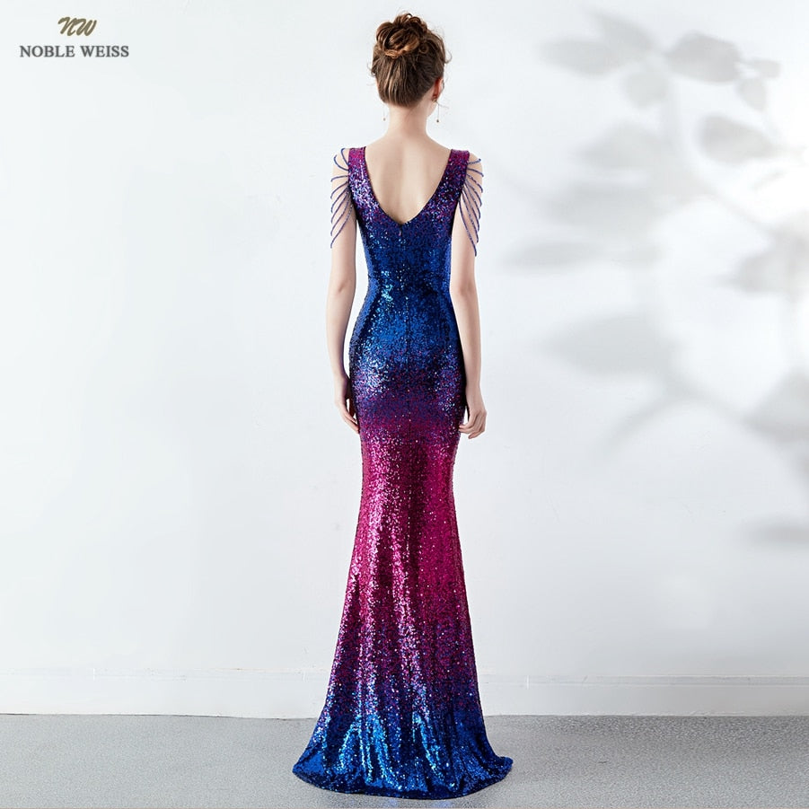 Stunning Ombre V-neck Sequin Mermaid Floor-length Prom Gowns (Multiple Colors)