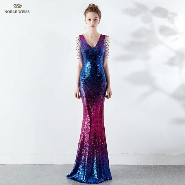 Stunning Ombre V-neck Sequin Mermaid Floor-length Prom Gowns (Multiple Colors)