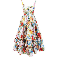 MoaaYina Runway Fashion Designer Spring Spaghetti Strap Backless Floral Print Beach Dress