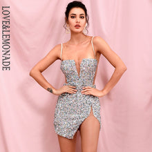 LOVE & LEMONADE Sexy Tube Top Silver Cut-Out Stretch Sequin Bodycon Party Mini Dress in 3 colors