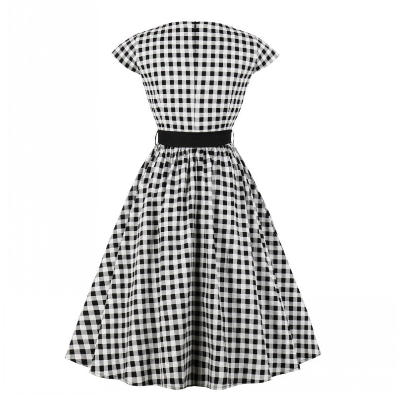 Summer Retro 50's Black and White Plaid Dress