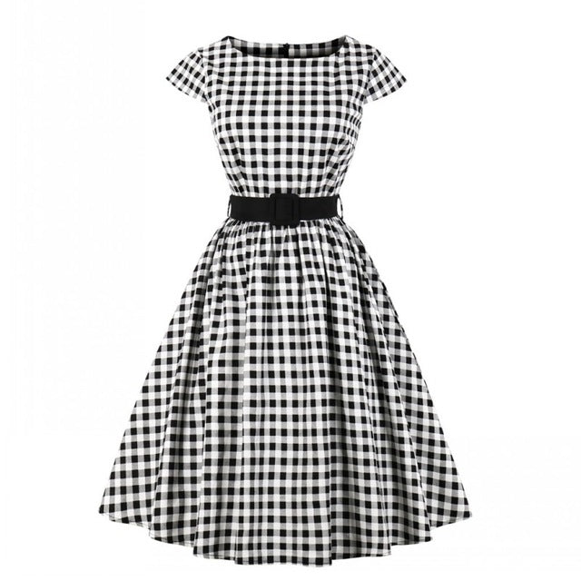 Summer Retro 50's Black and White Plaid Dress