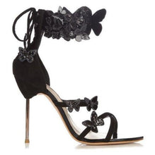 Elegant Runway Lace Up Metallic Leather 3D Butterfly Gladiator Stiletto Pumps (Rainbow or Black)