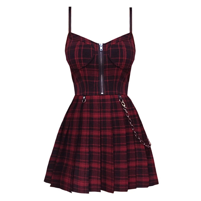 Goth Girl Red & Black Plaid Spaghetti Strap Mini Dresses (2 Colors)