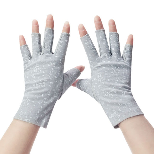 Wrist-length Cotton Half Finger Anti-Skid UV Protection Driving Gloves (27 styles)