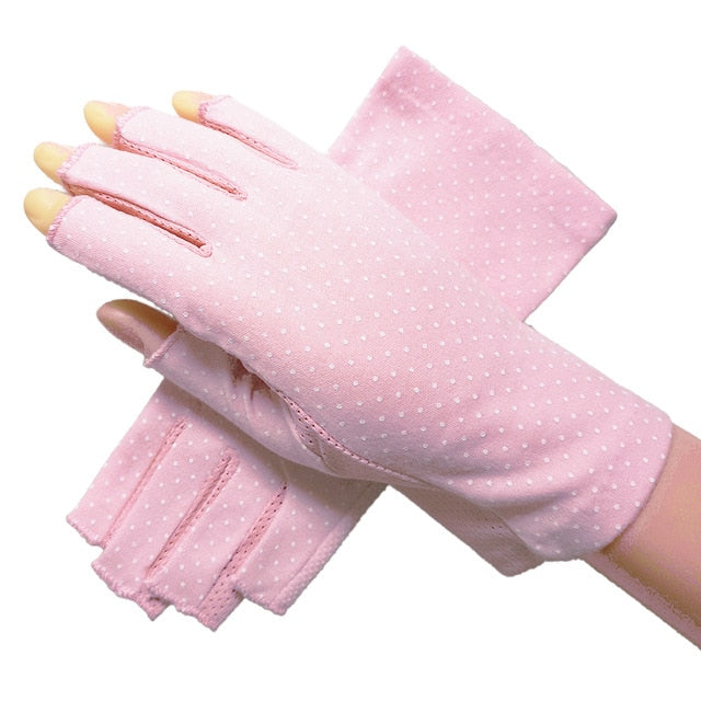 Wrist-length Cotton Half Finger Anti-Skid UV Protection Driving Gloves (27 styles)