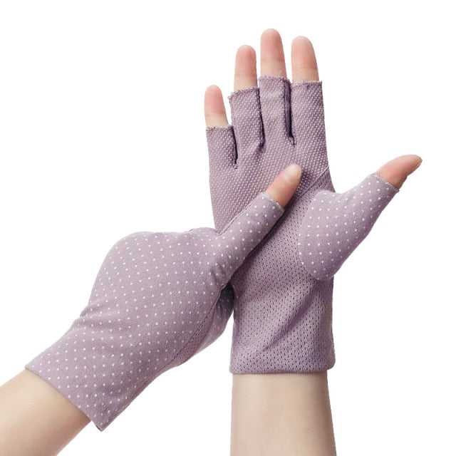 Wrist-length Cotton Half Finger Anti-Skid UV Protection Driving Gloves (27 styles)