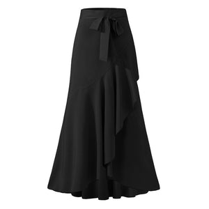 Selma: Elegant Ruffled Trumpet Maxi Skirt with Wrap Belt (Plus Sizes)
