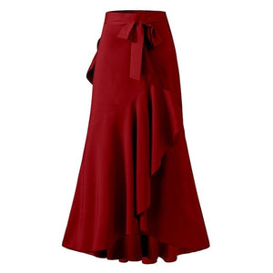 Selma: Elegant Ruffled Trumpet Maxi Skirt with Wrap Belt (Plus Sizes)