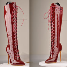 Sexy Leopard/Black/Red Stiletto Pointed Toe Lace-Up & Side Zip 10-11CM High Heel Boots