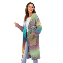 Janice - Rainbow Striped  Loose Cardigan Sweater With Pockets