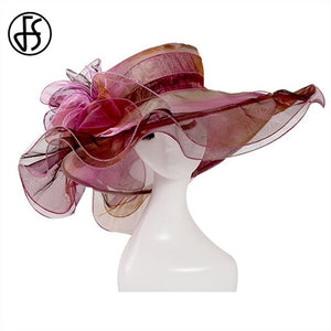 FS Organza Rose Wide Brim Wedding Hat