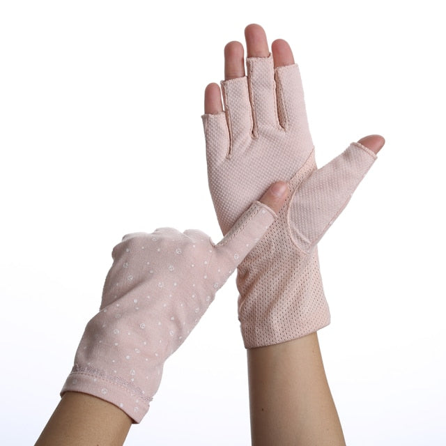 Wrist-length Cotton Half Finger Anti-Skid UV Protection Driving Gloves (27 styles)