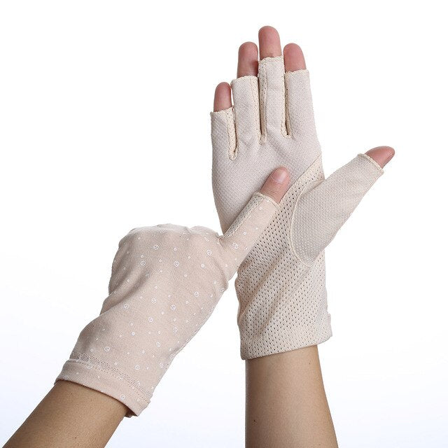 Wrist-length Cotton Half Finger Anti-Skid UV Protection Driving Gloves (27 styles)