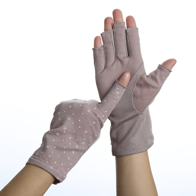 Wrist-length Cotton Half Finger Anti-Skid UV Protection Driving Gloves (27 styles)