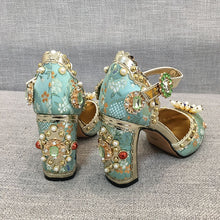 Embroidered Silk Crystal Embellished Fashionista Mary Janes (green / red)