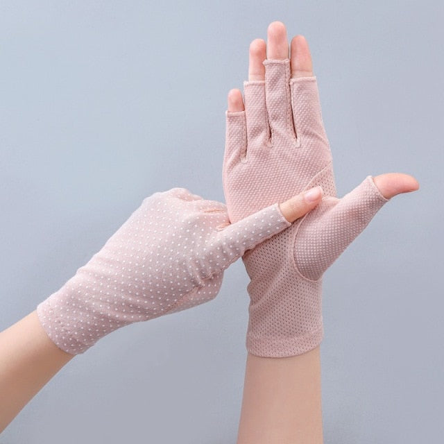 Wrist-length Cotton Half Finger Anti-Skid UV Protection Driving Gloves (27 styles)