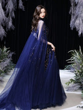 Romantic Royal Blue Glittering Star Gown with Cloak