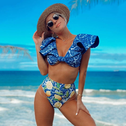 Two-Piece Ruffled Push-Up Padded Bra Bikini Bathing Suits (Multiple Designs & Colors)