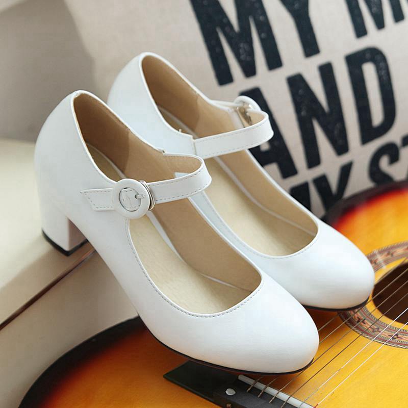 fvwitlyh White Shoes Women's Candy Dress Mary Jane Shoes Low Block Heels  Closed Round Toe Office Work Wedding Pumps Heel Shoes - Walmart.com