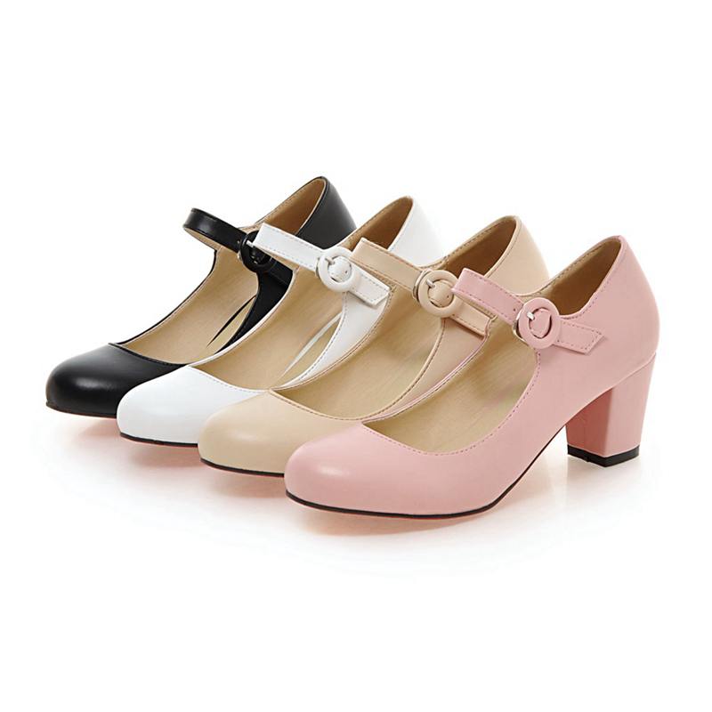 Mary Jane Heels 6 cm high (Black, Pink, White, Beige)