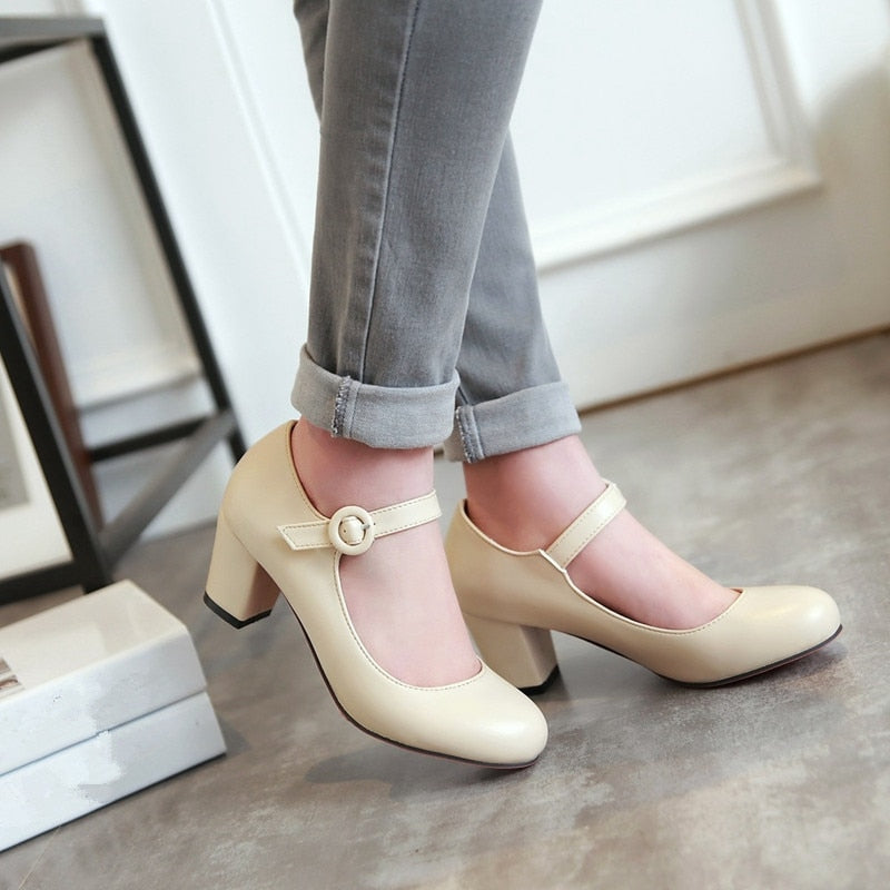 Mary Jane Heels 6 cm high (Black, Pink, White, Beige)