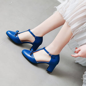 Butterfly Knot, T-Strap Round Toe 6.5cm High Pumps (5 colors)