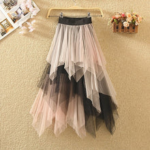 Contrasting Color High Waist Irregular Length Tulle Maxi Skirt (Multiple color combos)