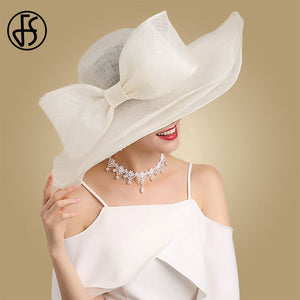 FS Elegant Linen Wedding Hat with Oversized Bowknot (3 colors)