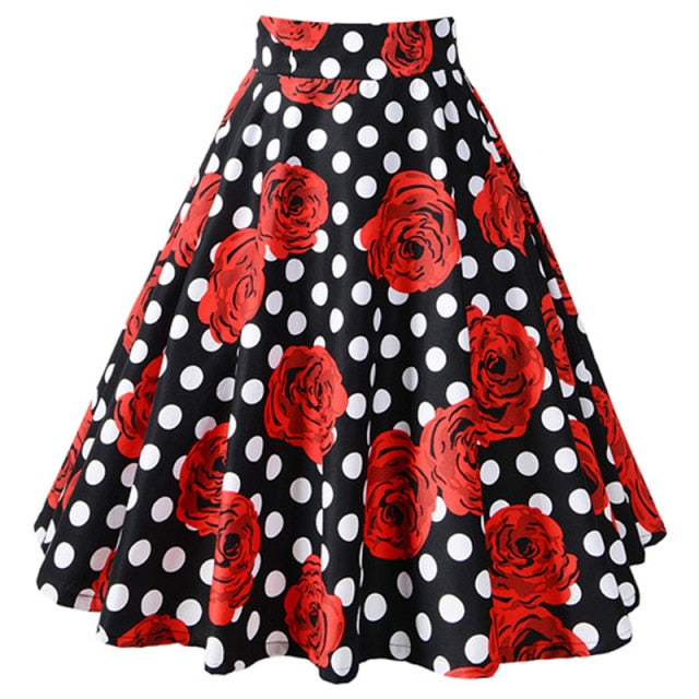 50's Style High Waist Rockabilly Cotton Swing Skirts in Multiple Prints