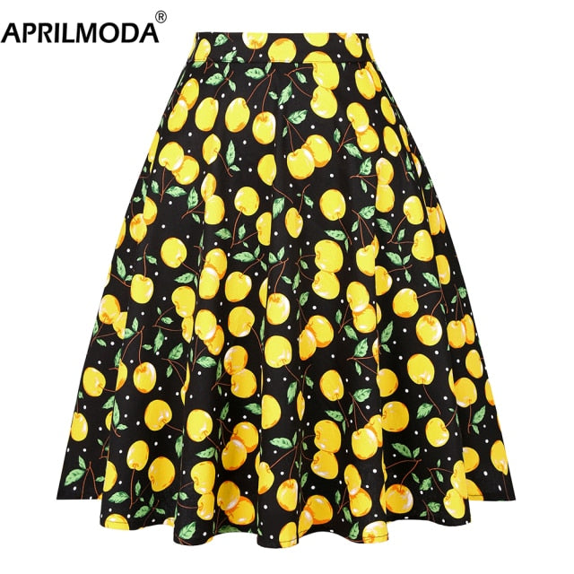 50's Style High Waist Rockabilly Cotton Swing Skirts in Multiple Prints